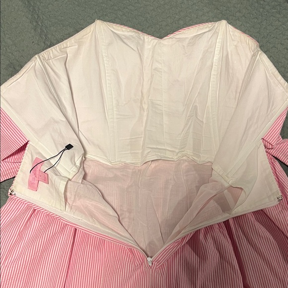 Lilly Pulitzer Richelle Pink and White Striped Seersucker Strapless Dress Size 8 - Picture 4 of 7